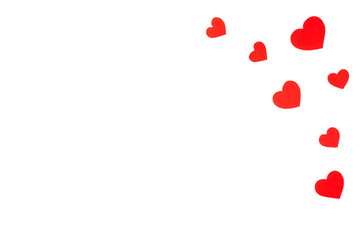 Red paper hearts isolated on white background, paper art copy space, place for text.