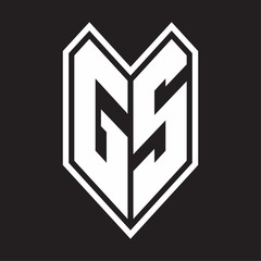 GS Logo monogram with emblem line style isolated on black background