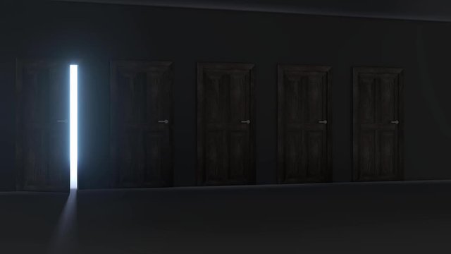 4k 3D animation - opening five doors - choice concept