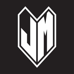 JM Logo monogram with emblem line style isolated on black background