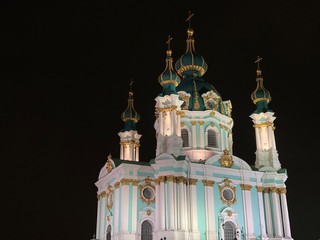 St. Andrew's Church in Kiev with night illumination, Ukraine