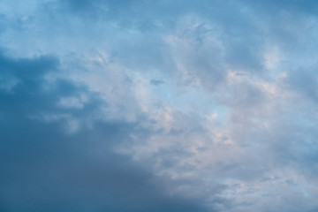 Dark clouds in sky. Overcast weather. Natural background.