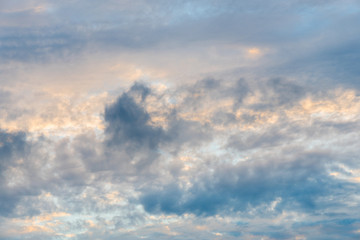 Dark clouds in sky. Overcast weather. Natural background.