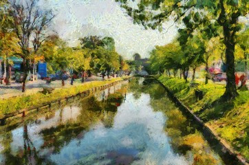 Chiang Mai moat Illustrations creates an impressionist style of painting.