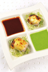 Food portrait of Fried fish with source