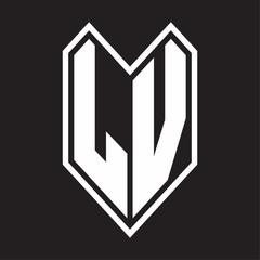 LV Logo monogram with emblem line style isolated on black background