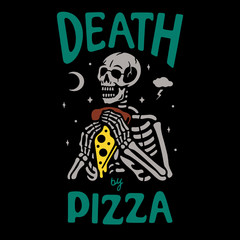 Color skeleton with pizza text on black background