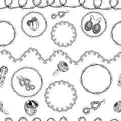 seamless pattern, jewelry, for scrapbook paper, textile, beads, chain ornament, vector, frame, bracelet