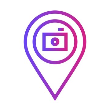 Gradient photography Location Icon on white background to use in web application interface. It can also be used for travel and tourism industry.