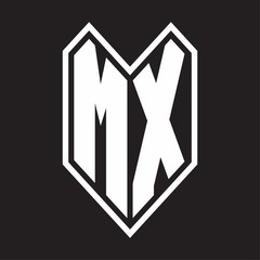 MX Logo monogram with emblem line style isolated on black background