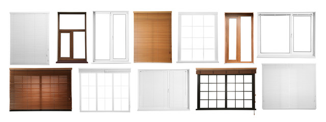 Set with different windows on white background