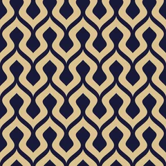 Velvet curtains Beige Stylish wavy geometric seamless pattern. Vector modern texture in navy blue and gold colors.