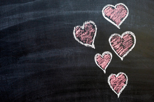 chalkboard art. Pink hearts, Valentine`s Day concept