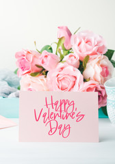 Happy Valentine's day greetings on pink card