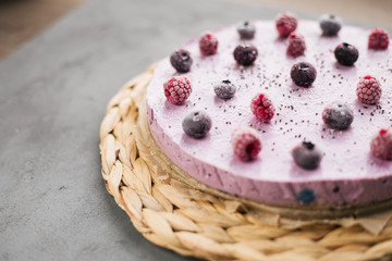 Obraz premium berry cheese cake without baking, sweets without sugar