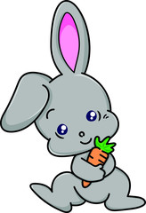 Vector illustration of Cartoon happy rabbit holding carrot.