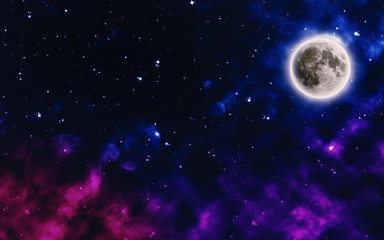 Fototapeta na wymiar Colorful starry night sky with the moon