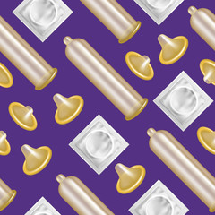 Realistic 3d Detailed Latex Condom Seamless Pattern Background. Vector