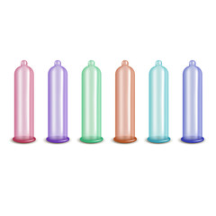 Realistic 3d Detailed Latex Condom Set. Vector