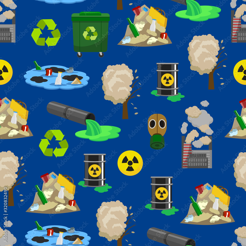 Poster pollution concept seamless pattern background 3d isometric view. vector