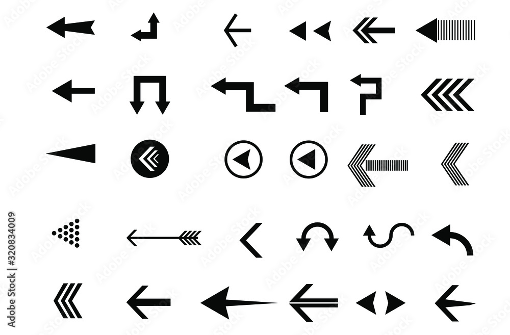 Poster arrows black set icons vector set collections. arrow cursor modern simple illustration
