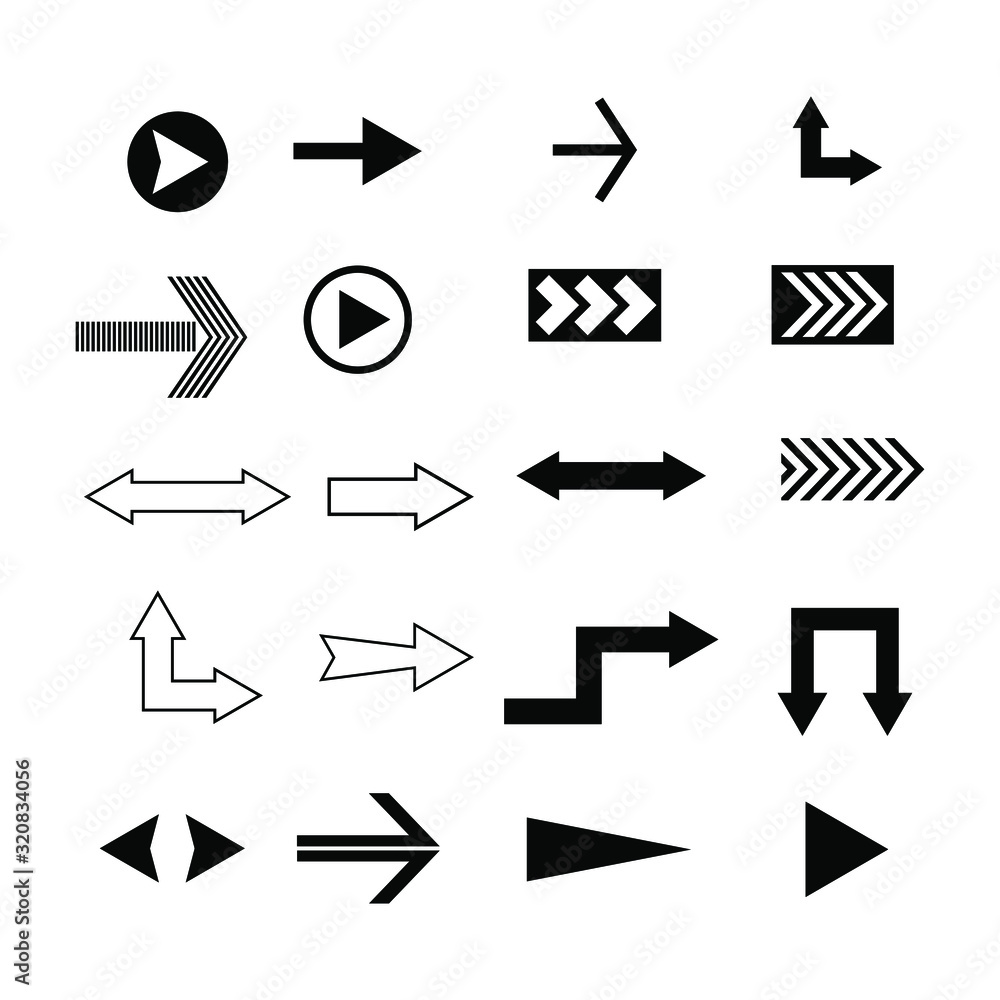 Poster arrows black set icons vector set collections. arrow cursor modern simple illustration