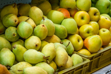 Various fruits in the market for sale.