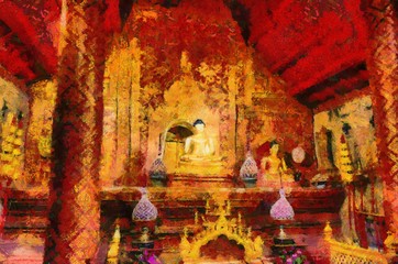 Phra Singh Buddha statue,Buddha images are Chiang Saen art Illustrations creates an impressionist style of painting.