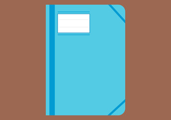 Cuaderno archivador azul en una mesa.