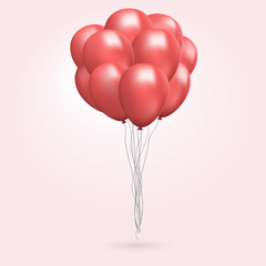 Obraz na płótnie Canvas Helium balloon bunch. Flying Realistic Glossy Red Balloons. Vector