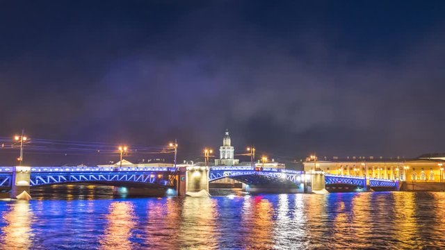 Saint Petersburg Russia time lapse 4K, city skyline night timelapse at Palace Bridge