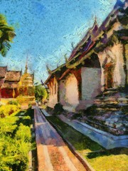 Obraz na płótnie Canvas Wat Phra Singh Temple Chiang Mai Thailand Illustrations creates an impressionist style of painting.