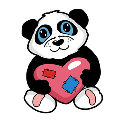Fototapeta na wymiar Baby panda with heart vector illustration. Cute animal print for kids. Cartoon black and white bear hand painted digital graphics