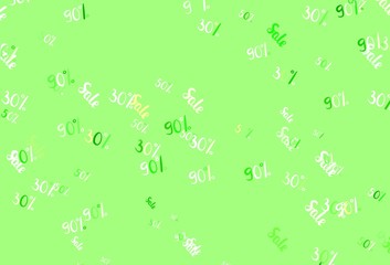 Light Green, Red vector template with 30, 50, 90% selling.