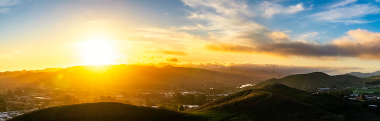 Panoramic Sunset over Valley, Hills