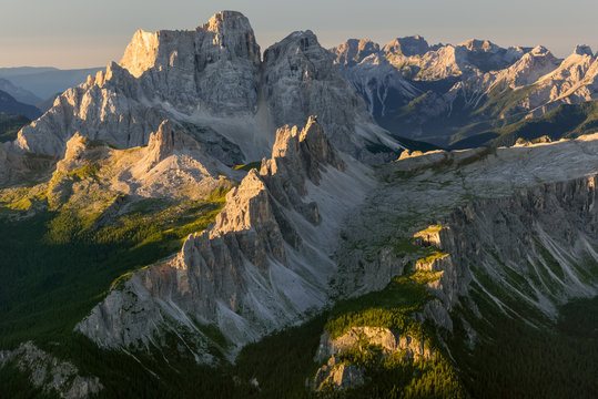 Landscape from Tofana di Mezzo to Croda da Lago and Pelmo mounts, Cortina d'Ampezzo, dolomites, Italy