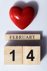 Red heart shaped with cube calendar with shadow