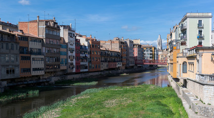 Location, place of making, filming game of thrones, historical jewish quarter in Girona, view of the river, Barcelona, Spain, Catalonia