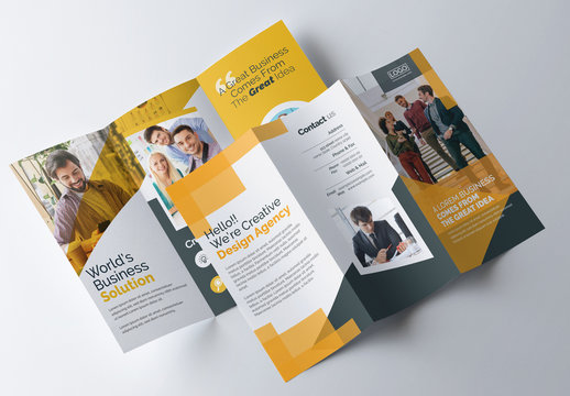 Trifold Brochure Layout with Orange Color Accents