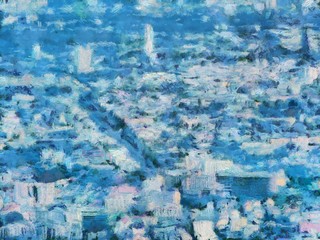 Landscape view Of Chiang Mai City Thailand on Doi Suthep Illustrations creates an impressionist style of painting.