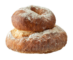 Round Cottage Loaf of Bread Isolated on White Background