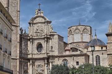 Fototapeta na wymiar Facade of the Valencia Cathedral, Spain