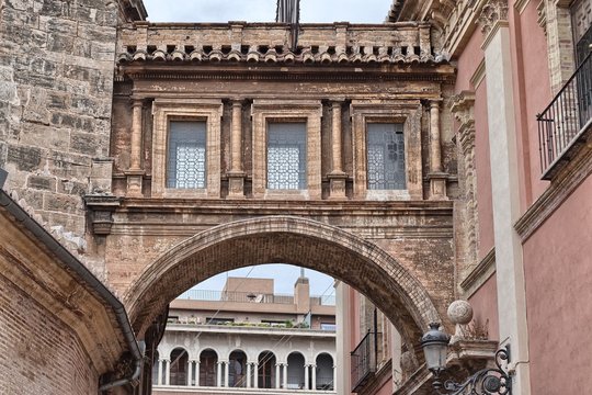Cathedral arch Barchilla street in Valencia, Spain