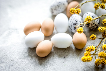 Easter set with eggs and flower on white background mock up