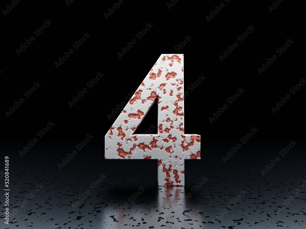 Poster number 4, rusty symbol font series on black background 3d render