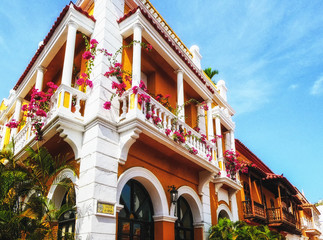 City architecture of Cartagena de Indias, Colombia. - obrazy, fototapety, plakaty