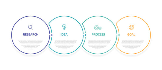 Business process infographic template with 4 options or steps. Modern paper layout design with thin line. Vector illustration graphic design