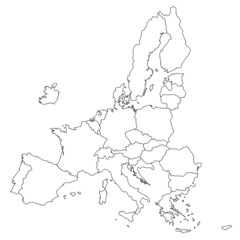 Map of UE without UK. Vector outline illustration.