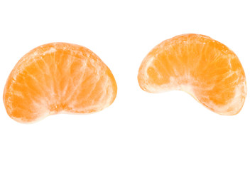slice of tangerine isolated on white. Entire image in sharpness. Close-up, macro.