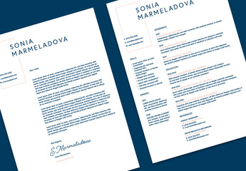 Resume and Cover Letter Layouts with Dark Blue Text